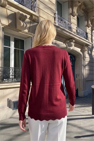Kesik Detay Bluz 35226 Bordo