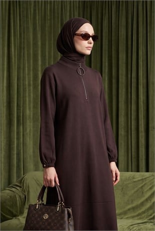 Armine Trend 26KTD905 Yarım Fermuar Detaylı Elbise Kahverengi