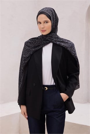 Belli 1464 Leopar Desenli Lena Şal Siyah