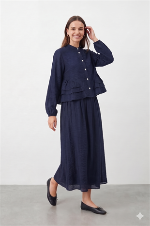 Bluzu Kat Detay Etekli Takım 32502 - F.Navy