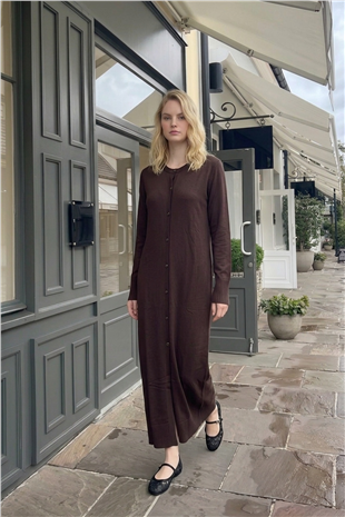 Düğme Detaylu Tam Boy Hırka 36338 Kahve