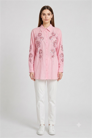 Payet İşlemeli Zarif Tunik 260195 - Pembe