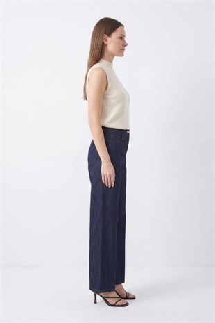 Dikiş Detay Bol Paça Pantolon 32481 F.Navy