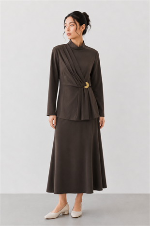 Bir Yanı Toka Detaylı Pantolonlu Takım 14496 - Browni