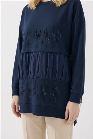 Dik Taş Baskılı Tunik 10825 F.Navy