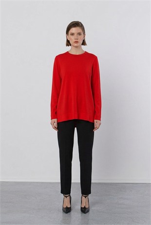 Nuss 902 Etek Üstü Oval Kesim Tunik - Kırmızı