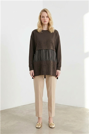 Dik Taş Baskılı Tunik 10825 Browni Tunik PUANE 