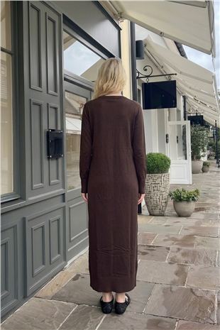 Düğme Detaylu Tam Boy Hırka 36338 Kahve