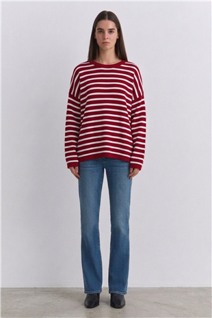 Çizgili Tunik 146049 Kırmızı - Beyaz