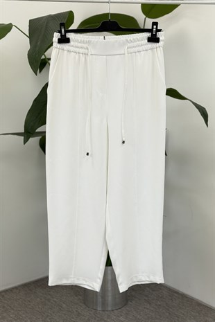 Sentez 5618 Elegance Beli Lastikli Pantolon - Beyaz