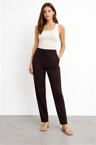 Bel Bağlamalı Duble Paça Pantolon X-221 - Kahve