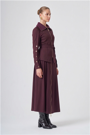 Nuss 1048 Eteği Fermuar Detay Çıtçıtlı Takım Mürdüm