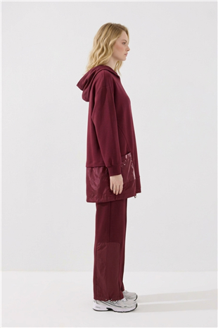 Kapüşon Detaylı Pantolonlu Takım 14539 Burgundy