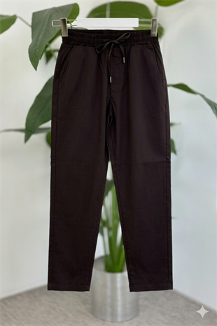 Duble Paça Beli Lastikli Likralı Pantolon X-154 - Koyu Kahve