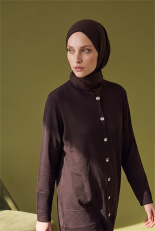 Armine Trend 26KAD904 Düğme Detaylı Hırka Kahverengi