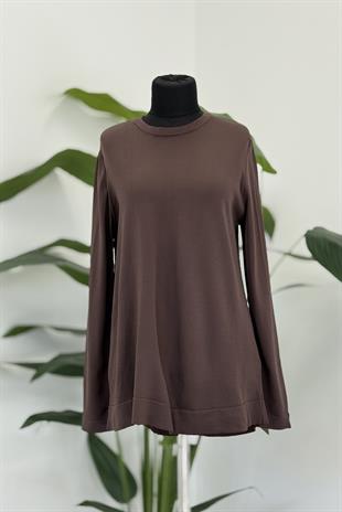 Nuss 902 Etek Üstü Oval Kesim Tunik - Kahve