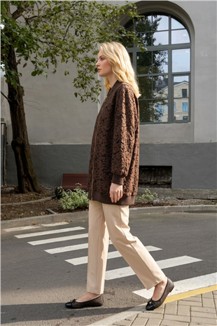 Dantel İşlemeli Oversize Kap 11305 Kahve