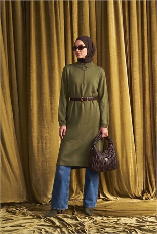 Armine Trend 26KTD905 Yarım Fermuar Detaylı Elbise Haki