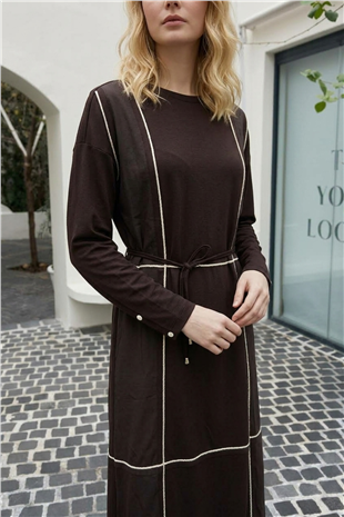 Dikiş Detaylı Kemerli Elbise 12725 Browni