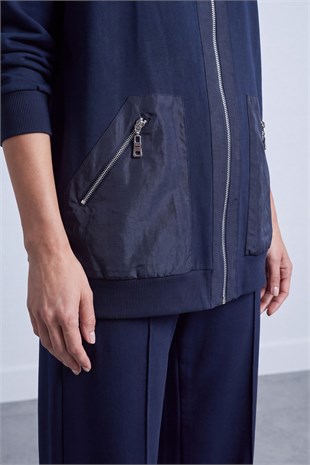Ön Pat Detaylı Fermuarlı Pantolonlu Takım 14523 F.Navy