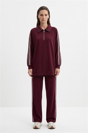 Boncuk İşlemeli Geniş Yaka Takım 3405 Bordo