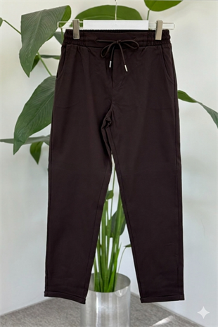 Bel Bağlamalı Duble Paça Pantolon X-221 - Kahve