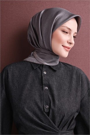 Armine 9601 Monogram Desen Saf İpek Twill Eşarp Antrasit