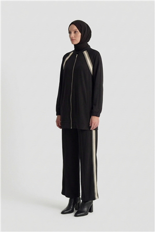 Armine Trend Ribana Detaylı Modal Pantolonlu Takım Siyah
