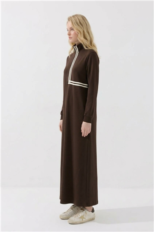 Şerit Geçişli Elbise 12732 Browni