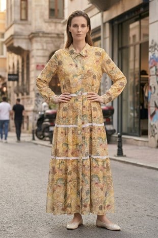 Ghisa 4449 Elbise - Sarı Elbise GHİSA 