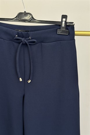 Sentez 5655 jessica Kapak Cepli Geniş Paça Pantolon - Lacivert