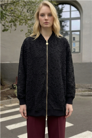 Dantel İşlemeli Oversize Kap 11305 Siyah
