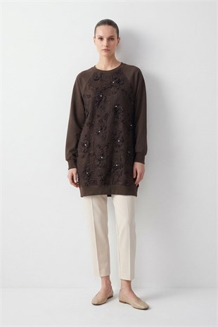 Ön Çiçek Tül Detay Tunik 10823 Browni