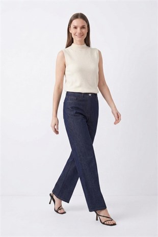 Dikiş Detay Bol Paça Pantolon 32481 F.Navy