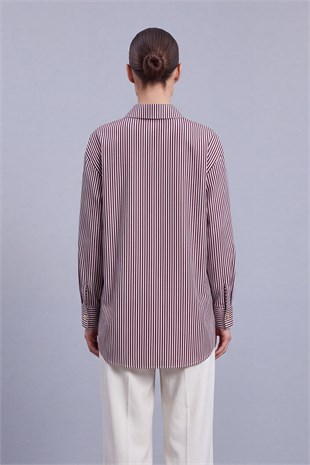 Çizgili Dantel Detaylı Tunik 10787 Burgundy