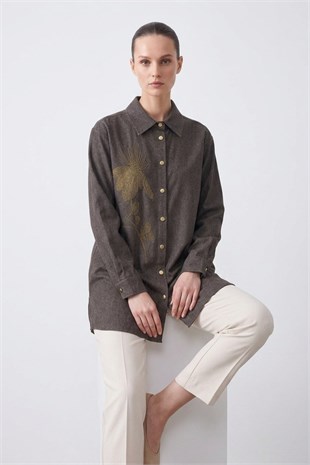 Bir Yanı İşlemeli Tunik 10806 Browni