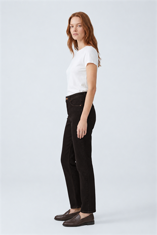 Dikişsiz Paça Mom Fit Kot Pantolon 764 Kahve