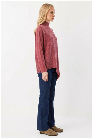 Ghisa Yarasa Kol Balıkçı Yaka Tunik 4193 Bordo