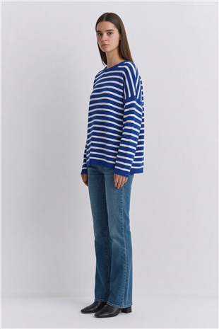 Çizgili Tunik 146049 Saks - Beyaz