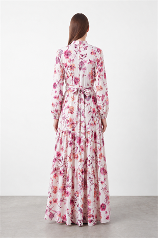 Desenli Elbise 12717 - Pembe