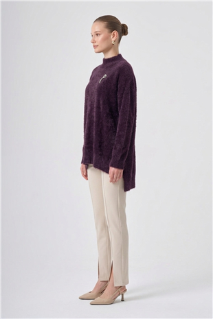 Nuss 102 Balıkçı Yaka Angora Kazak Bordo