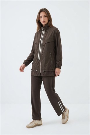 Şerit Geçiş Detaylı Pantolonlu Takım 1627 Browni