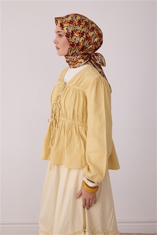 Belli 4402 Prizma Kafes Geometrik %100 Twill İpek Eşarp Kahve