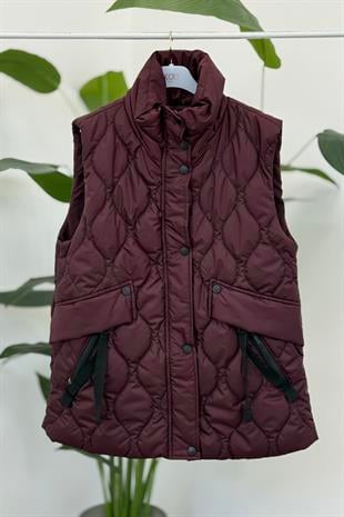 Dik Yaka Şişme Yelek 0035283 - Bordo