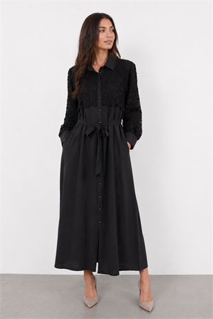 Fuat Gürşen 5111 Brode Detay İşlemeli Elbise - Siyah