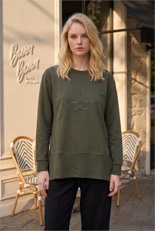Kuş Baskılı Tunik 1000 Haki Tunik QİMENE 