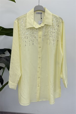 Omuzu Boncuk Detaylı Tunik 10794 - Sarı