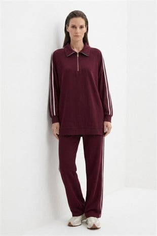 Boncuk İşlemeli Geniş Yaka Takım 3405 Bordo