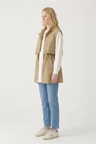 Ön Yarım Pat Detay Yelek 11284 Camel