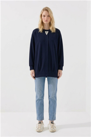 Ön Taş Baskılı Tunik 10821 F.Navy